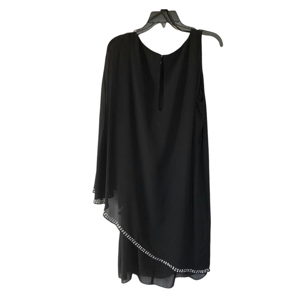 SL Fashions NY Black One Shoulder Dress with Jewel Accent - Size: 16